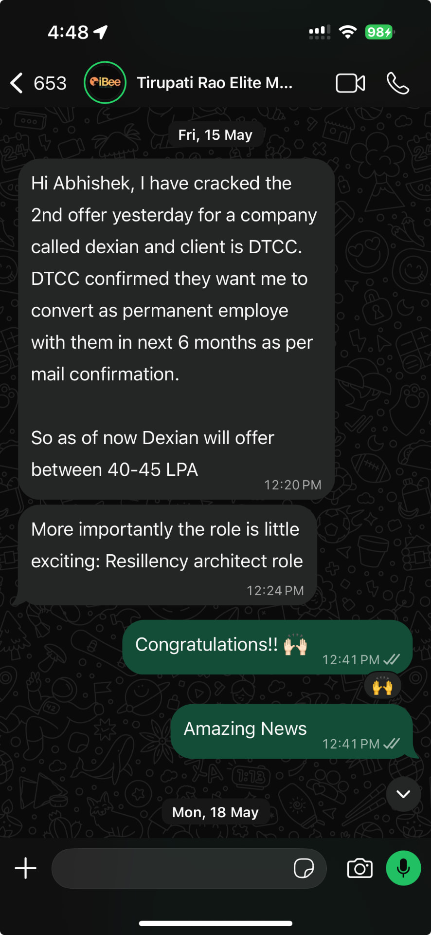 Tirupati Rao's Cracckify success message